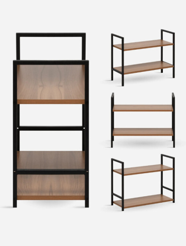 Стеллаж Leset Стилвуд 22 широкий 2 полки черный орех лион светлый 