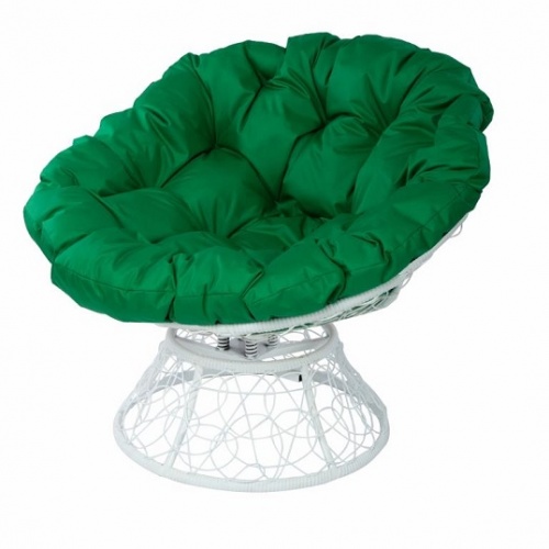 Кресло Papasan с пружиной белый, цвет подушки зелёный