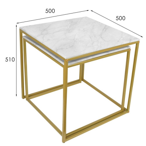 Стол журнальный МеталлАрт М002 белый мрамор золото 