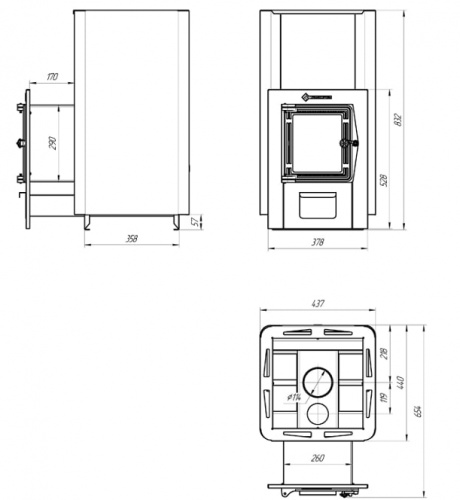 Печь для бани Олимп 20-26 чугунная дверца со стеклом парогенератор