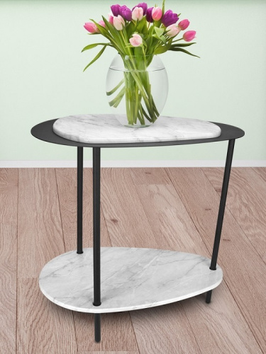 Стол журнальный МеталлАрт М036 белый мрамор 