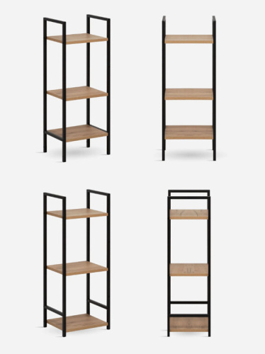 Стеллаж Leset Стилвуд 13 узкий 3 полки черный дуб крафт золотой 