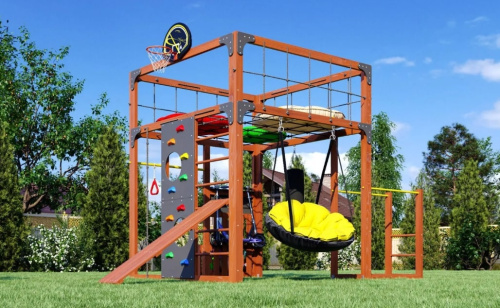 Детская площадка для дачи Савушка КУБ-1 Махагон с подушками