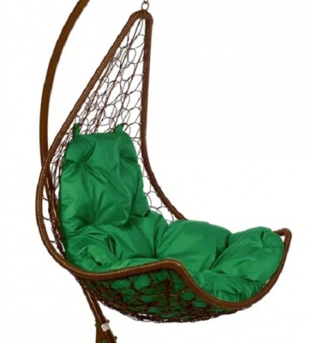 Подвесное кресло Полумесяц коричневый подушка зеленый 
