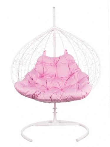 Двухместное подвесное кресло Double белый подушка розовый 