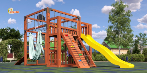Детская площадка для дачи Савушка КУБ-3 Махагон с гамаком для йоги