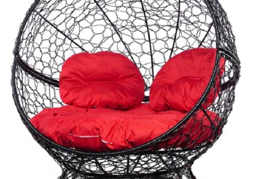 Кресло садовое M-Group Апельсин 11520406 черный ротанг красная подушка