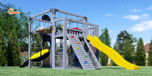 Детская площадка для дачи Савушка КУБ-3 Серый с подушками