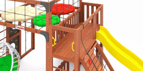 Детская площадка для дачи Савушка КУБ-3 Махагон с подушками и коконом
