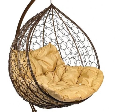 Двухместное подвесное кресло Double коричневый подушка бежевый 