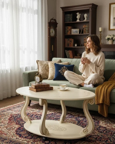 Стол журнальный Овация М на колёсах слоновая кость 