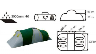 Палатка туристическая Acamper NADIR 6-местная 3000 мм/ст green