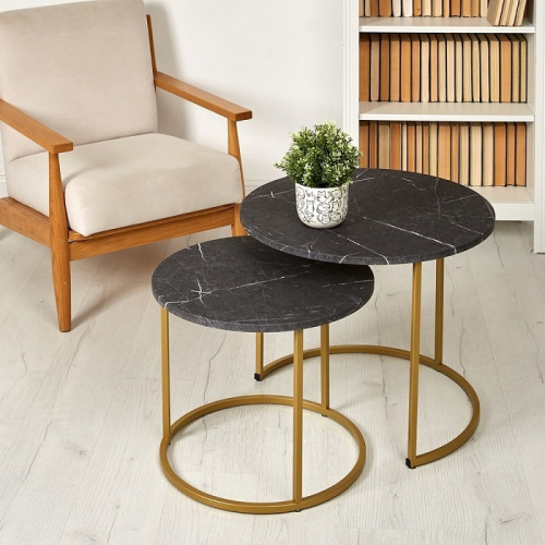 Стол журнальный МеталлАрт М001 черный мрамор золото 