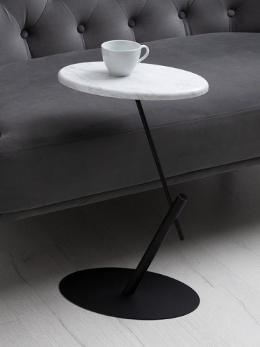 Стол приставной овальный МеталлАрт М015 белый мрамор черный 