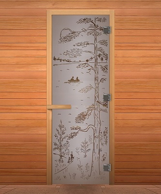 Дверь для бани стеклянная Сатин Матовая Тайга 1900х700мм (8мм) правая