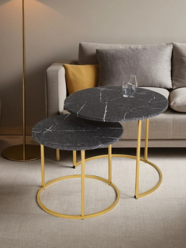 Стол журнальный МеталлАрт М001 черный мрамор золото 