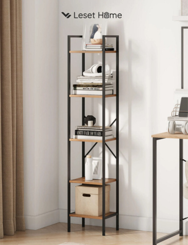 Стеллаж Leset Стилвуд 15 узкий 5 полок черный дуб крафт золотой 