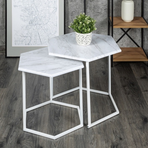 Стол журнальный МеталлАрт М003 белый мрамор 