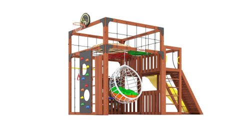 Детская площадка для дачи Савушка КУБ-3 Махагон с подушками и коконом