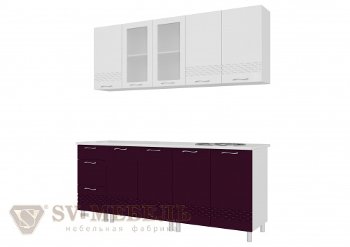 Кухонный гарнитур SV-мебель Волна (2,0 м) 720 Белый глянец/Баклажан/Корпус белый 