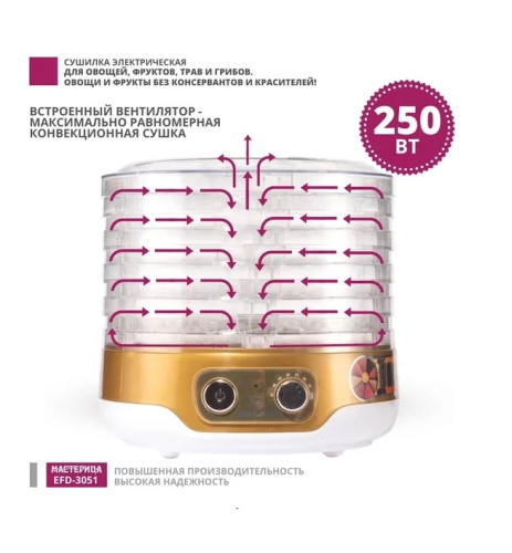 Сушилка для овощей и фруктов Мастерица EFD-3051 белый золото
