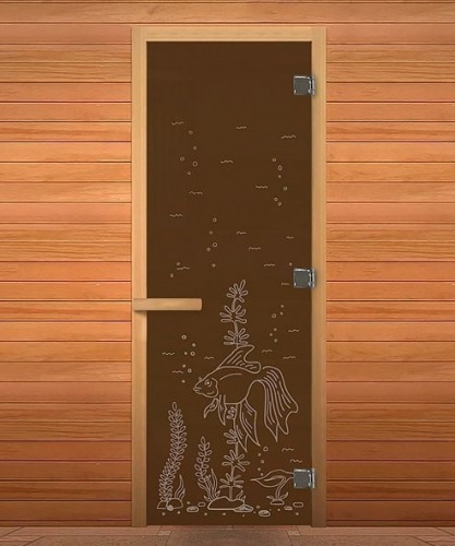 Дверь стеклянная Бронза Матовая Рыбка 1900х700мм (8мм) правая