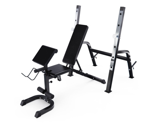 Скамья со стойками под штангу DFC GORILLA черная с партой для бицепса