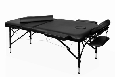 Складной 3-х секционный алюминиевый массажный стол BodyFit черный 60 см валик
