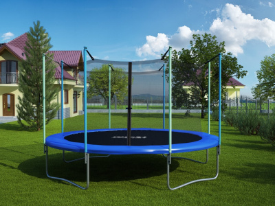 Батут Atlas Sport 374 см с внутренней сеткой и лестницей BLUE