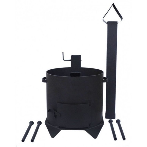 Комплект печь с дверкой и дымоходом + казан на 22 литра