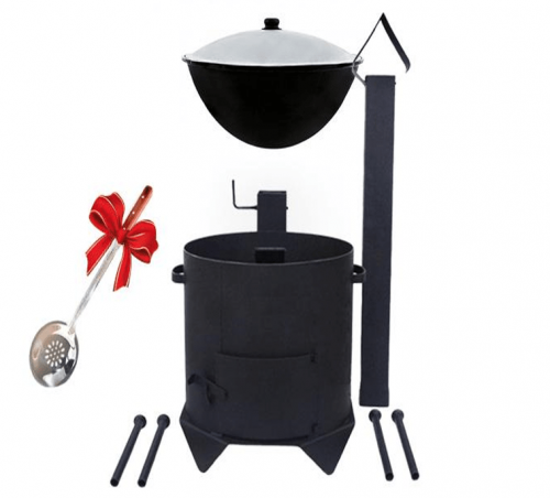 Комплект печь с дверкой и дымоходом + казан на 22 литра