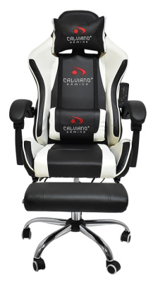 Вибромассажное кресло Calviano AVANTI ULTIMATO black white black с подножкой 