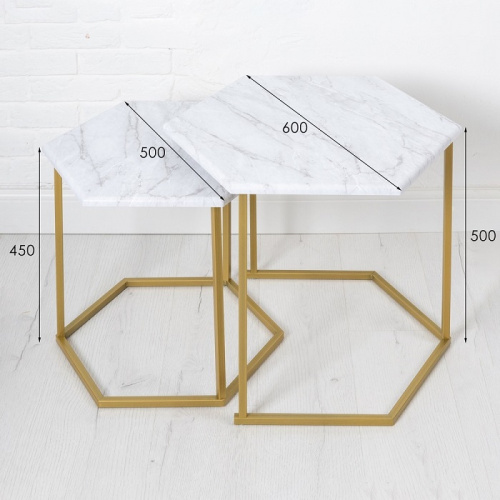 Стол журнальный МеталлАрт М003 белый мрамор золото 
