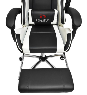 Вибромассажное кресло Calviano AVANTI ULTIMATO black white black с подножкой 