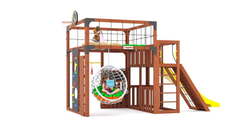Детская площадка для дачи Савушка КУБ-3 Махагон с подушками и коконом