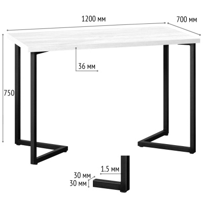 Стол Лондон 120х70 дуб белый металл черный 