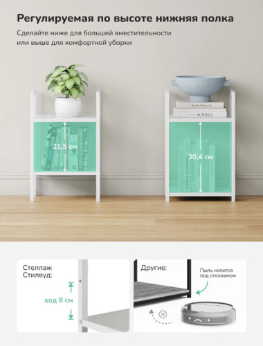 Стеллаж Leset Стилвуд 12 узкий 2 полки белый 