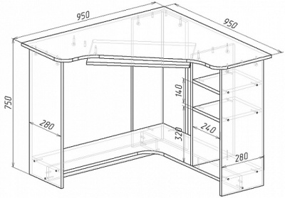 Стол ТЕХНО правое венге ясень шимо светлый 