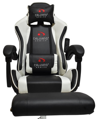 Вибромассажное кресло Calviano AVANTI ULTIMATO black white black с подножкой 