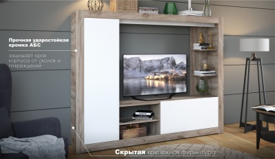 Гостиная Рона Дуб крафт серый/белый 