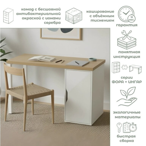 Письменный стол Mio Tesoro Ингар 2/ДВ/T дуб скандинавский белый 