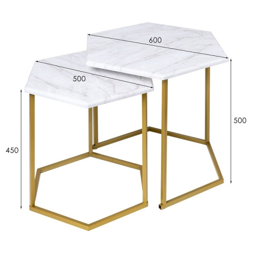 Стол журнальный МеталлАрт М003 белый мрамор золото 
