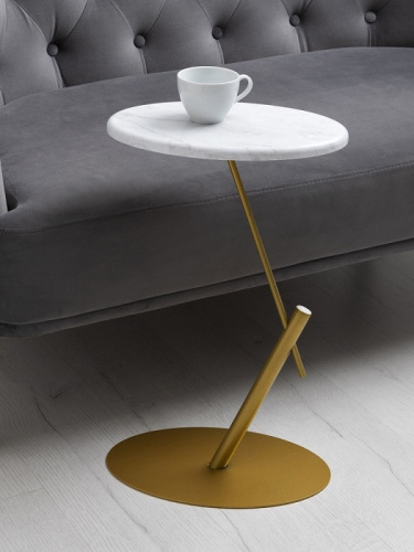 Стол приставной овальный МеталлАрт М015 белый мрамор золото 