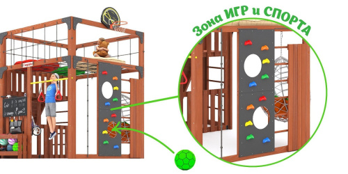 Детская площадка для дачи Савушка КУБ-3 Махагон с подушками и коконом