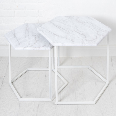 Стол журнальный МеталлАрт М003 белый мрамор 