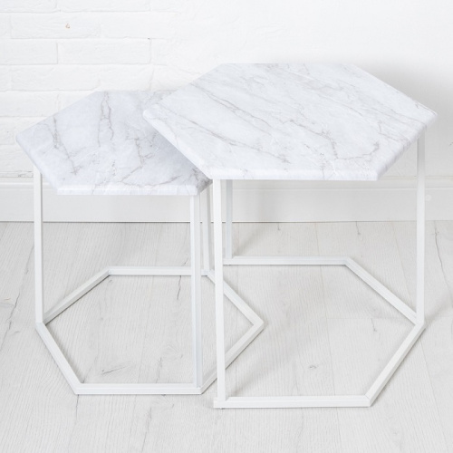 Стол журнальный МеталлАрт М003 белый мрамор 