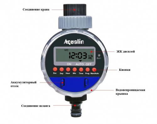 Таймер для полива электронный c ЖК-дисплеем Aqualin AT02