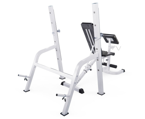 Скамья со стойками под штангу DFC GORILLA белая с партой для бицепса