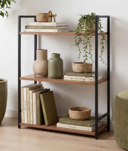 Стеллаж Leset Стилвуд 23 широкий 3 полки черный орех лион светлый 