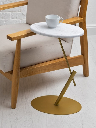 Стол приставной овальный МеталлАрт М015 белый мрамор золото 